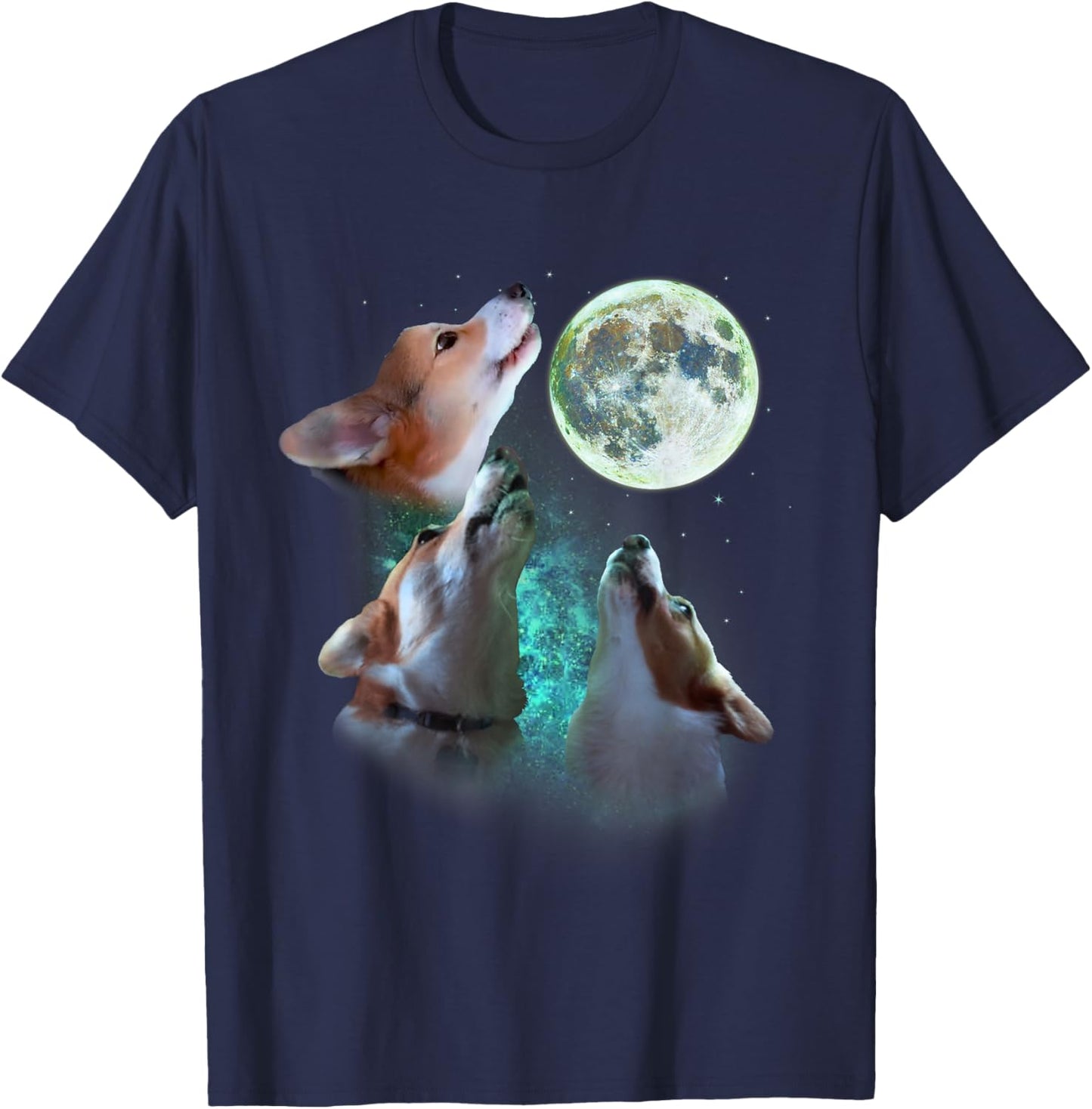 Three Corgis Howl At Moon 3 Wolfs - Funny Wolves Parody T-Shirt - T-Shirt | Navy