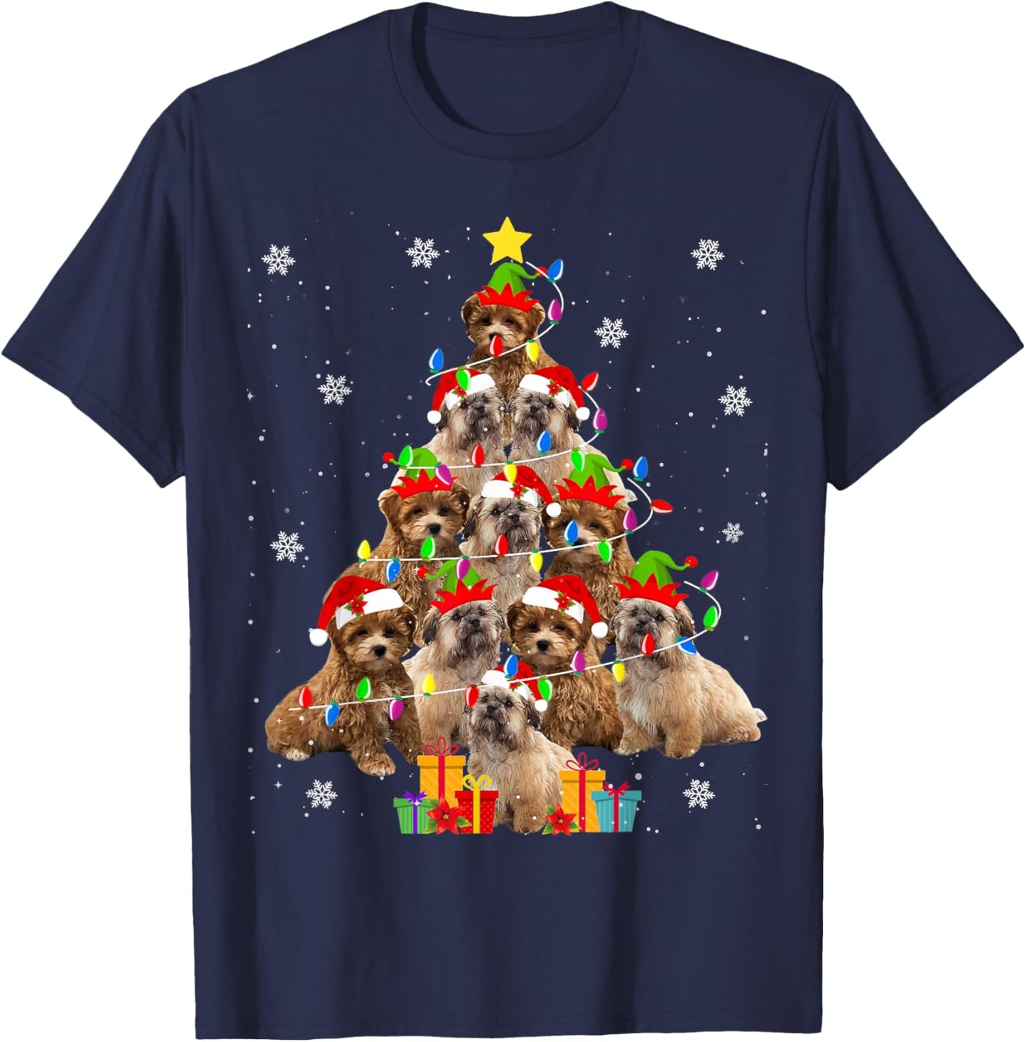 Shih-poo Christmas Tree Funny Santa Shih-poo Dog Xmas T-Shirt - T-Shirt | Navy