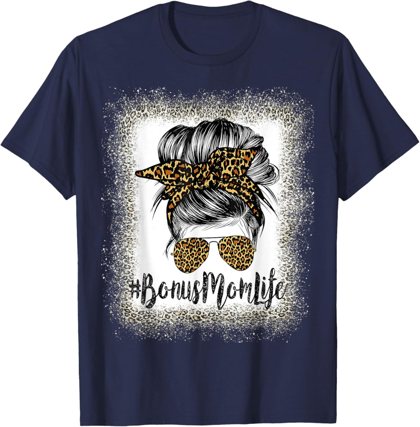 Bonus Mom Life Hair Bandana Glasses Leopard Mother's Day T T-Shirt - T-Shirt | Navy