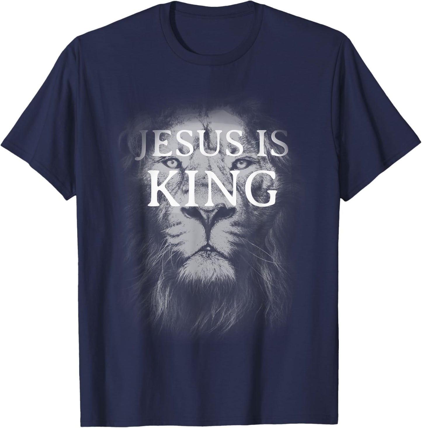 Christian Jesus is King Lion Design Faded Distressed Vintage T-Shirt - T-Shirt | Navy