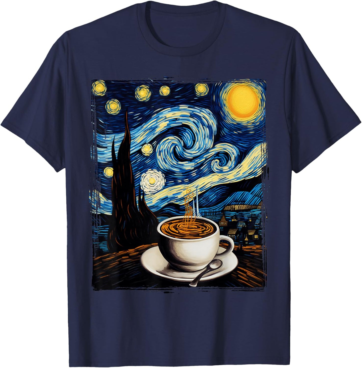 Coffee Lovers Art Van Gogh Funny Barista Espresso Coffee T-Shirt - T-Shirt | Navy