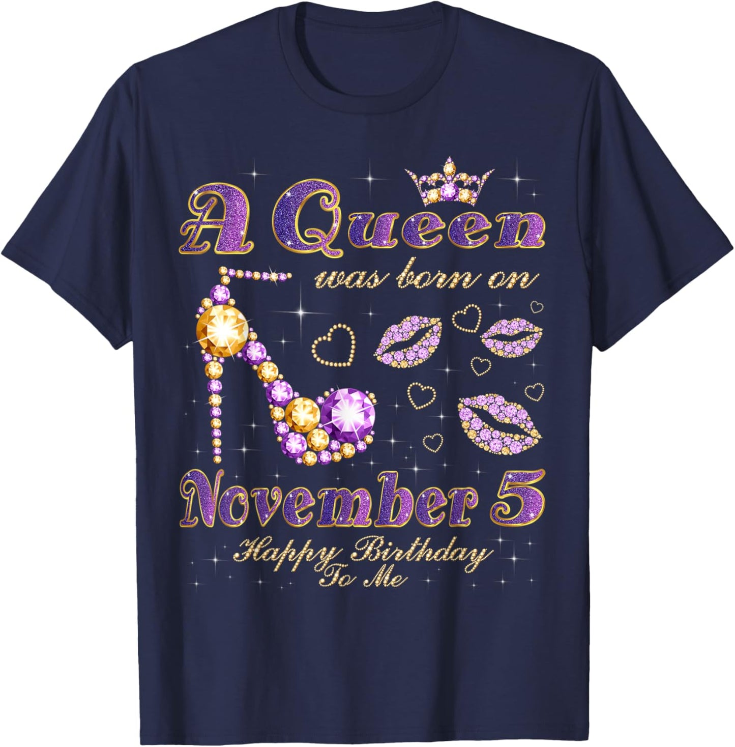 A Queen Was Born on November 5, 5th November Birthday T-Shirt - T-Shirt | Navy