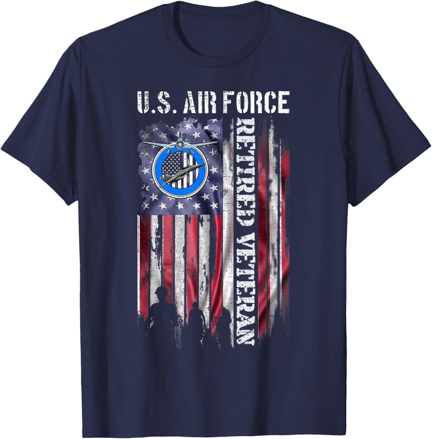 Vintage USA American Flag US Air Force Proud Retired Veteran T-Shirt - T-Shirt | Navy