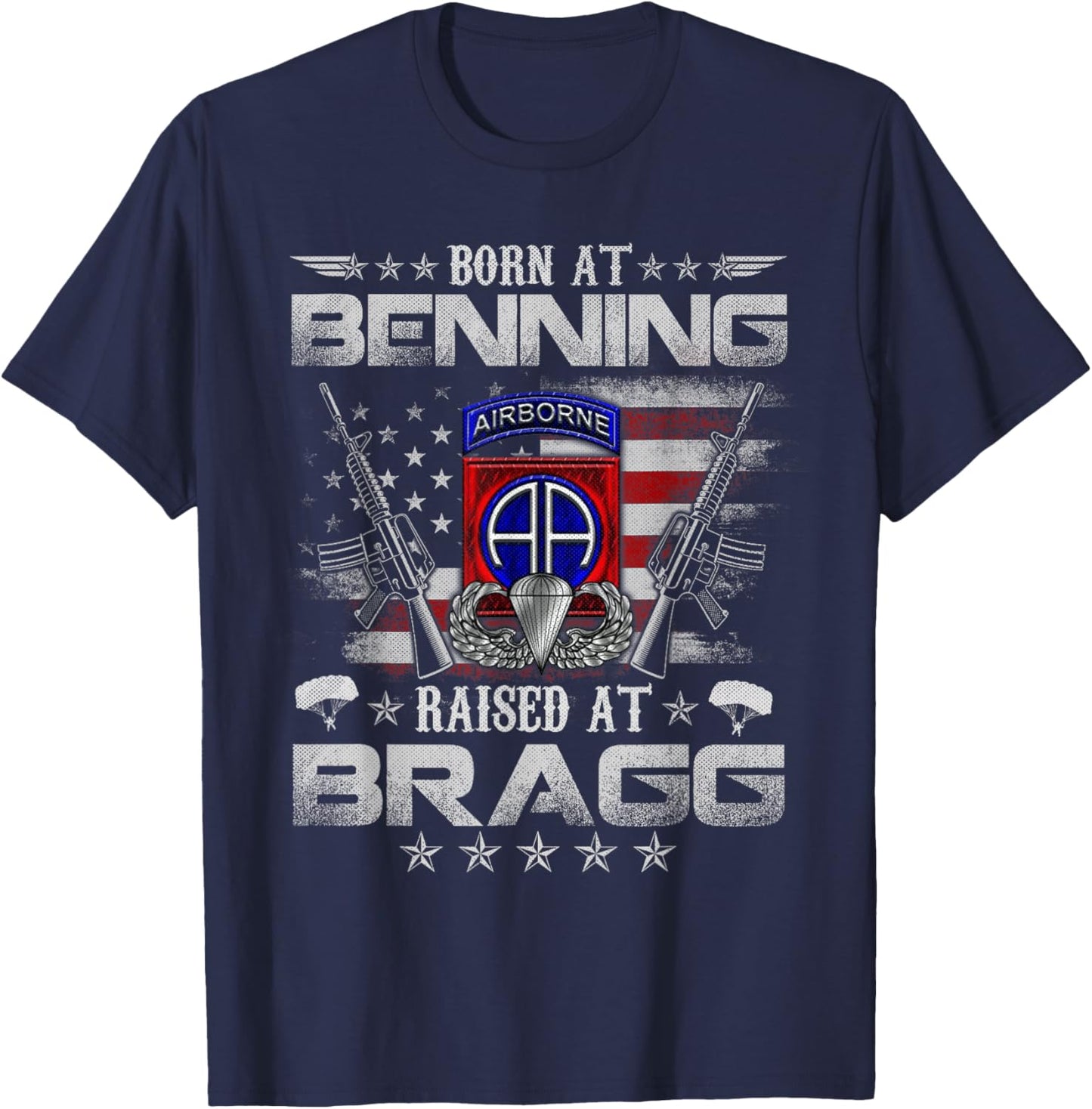 82nd Airborne Division Born At Ft Benning Raised Fort Bragg T-Shirt - T-Shirt | Navy