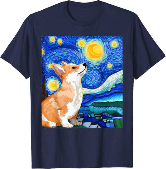 Corgi Dog, Dog Lover, Starry Night Dog, Corgi T-Shirt - T-Shirt | Navy