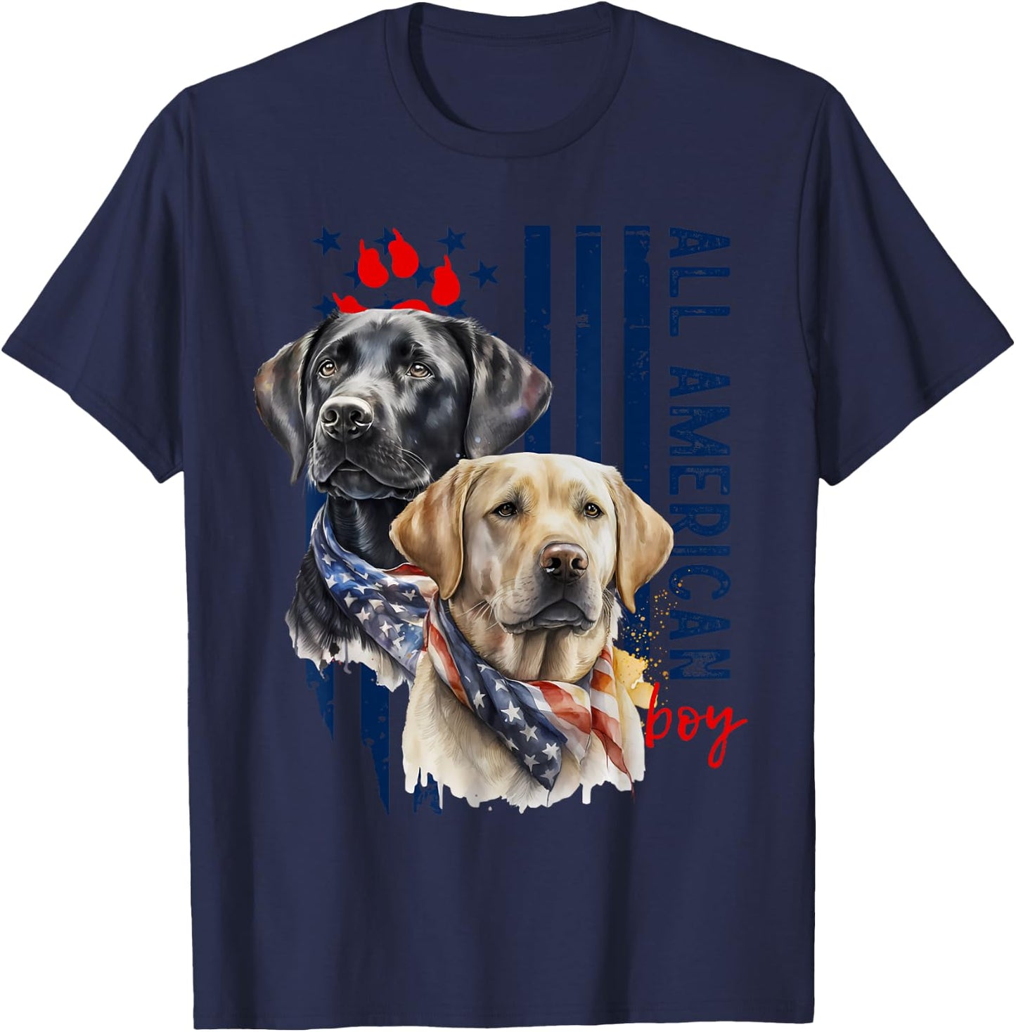 Patriotic USA Flag Labradors All American Boy US Lab Owner T-Shirt - T-Shirt | Navy