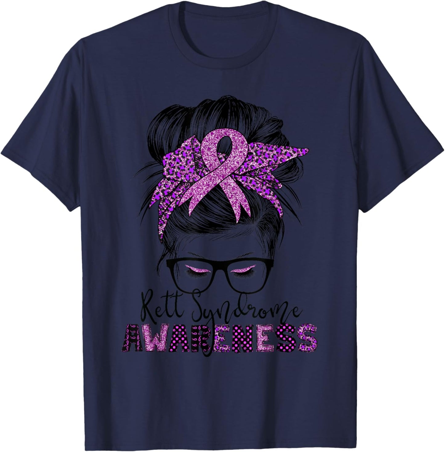 rett syndrome Awareness Messy bun hair women T-Shirt - T-Shirt | Navy
