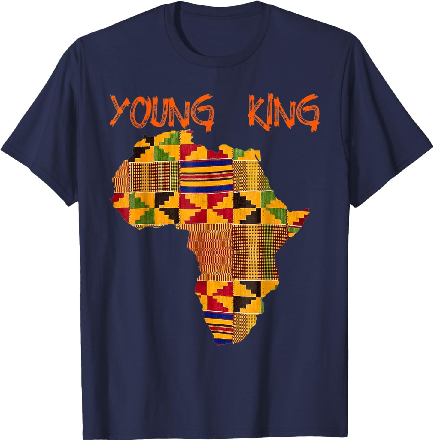 Boys African Kente Print Little Kids with King Kente T-Shirt - T-Shirt | Navy