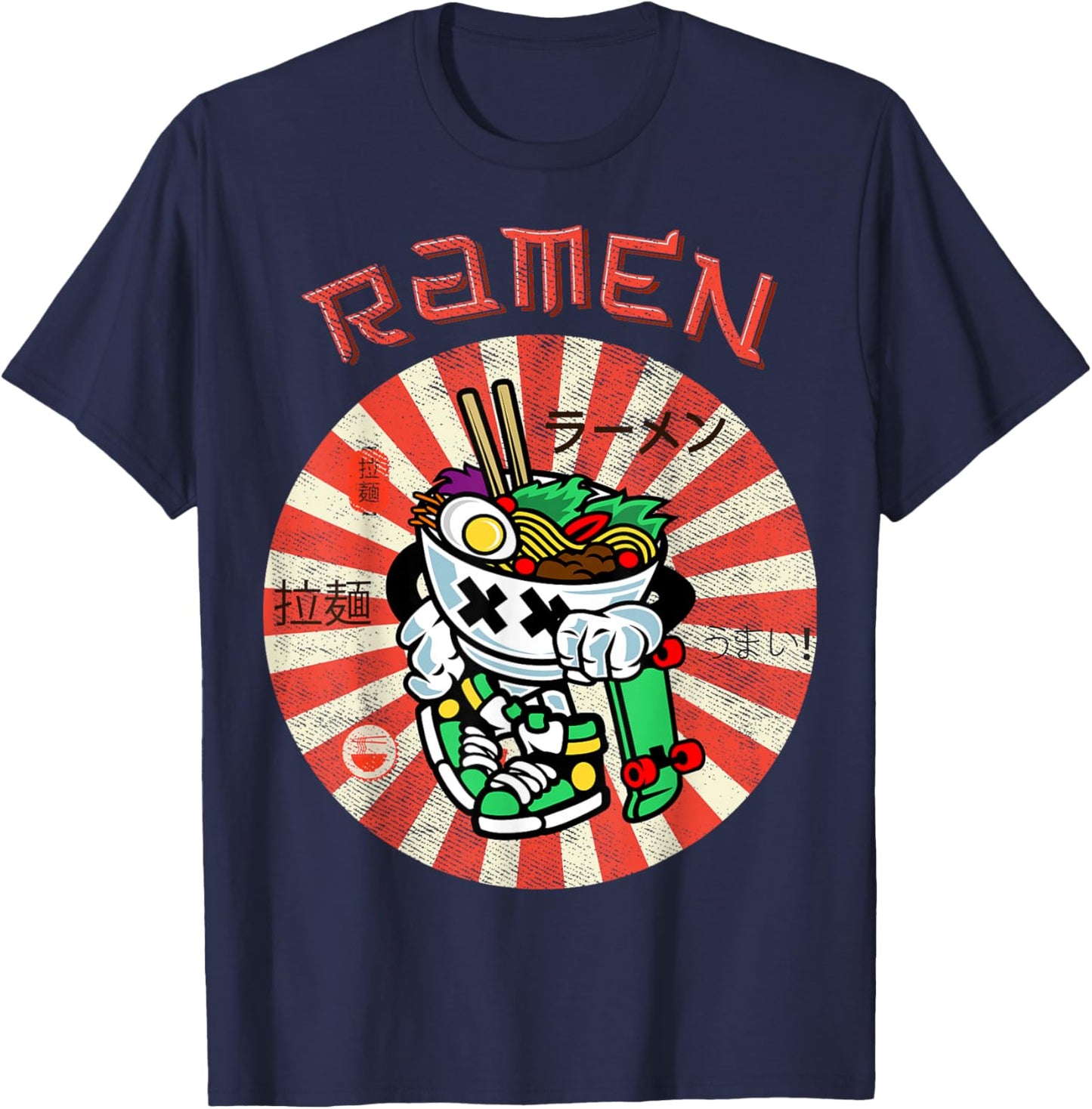 Cute Ramen Skater Kawaii Anime Skateboard Lover Teens T-Shirt - T-Shirt | Navy