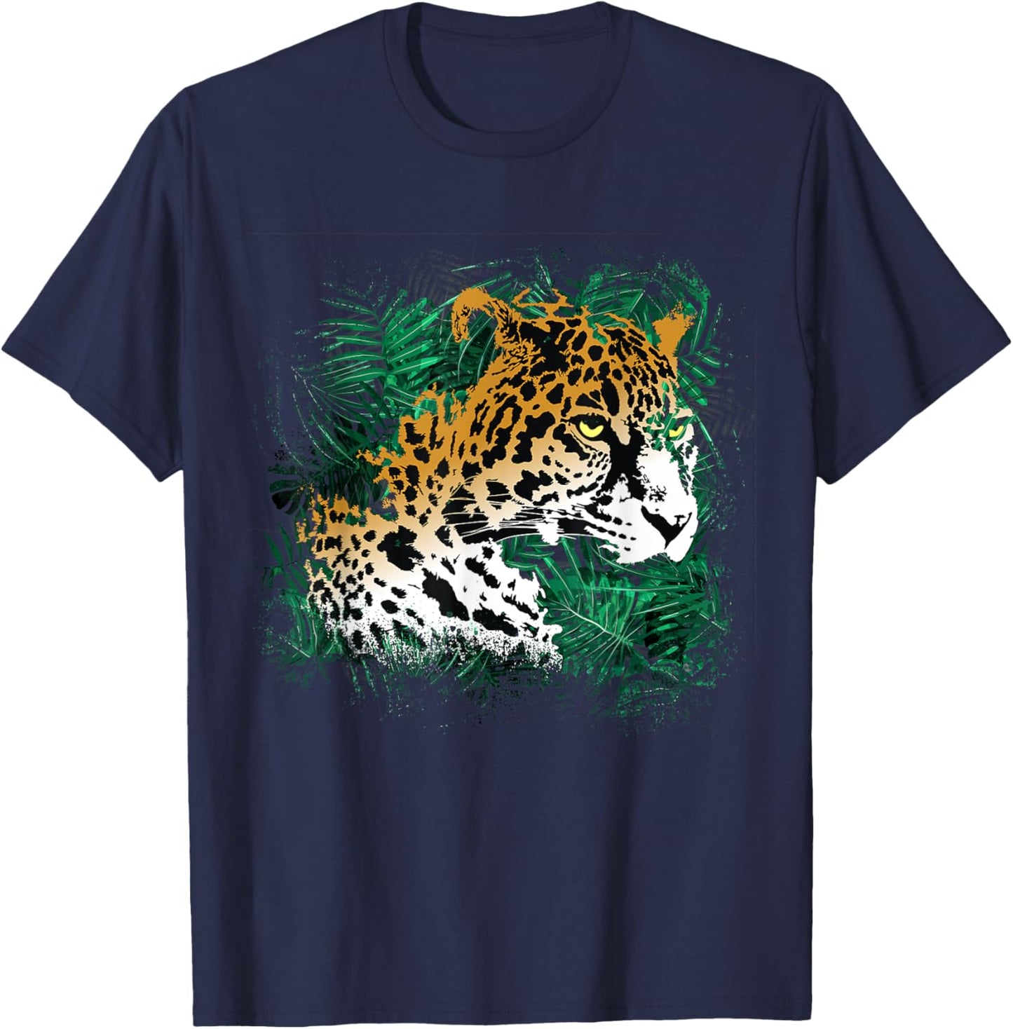 Leopard Rainforest Plant Nature Vegetation Animal Cat Women Girls Kids T-Shirt - T-Shirt | Navy