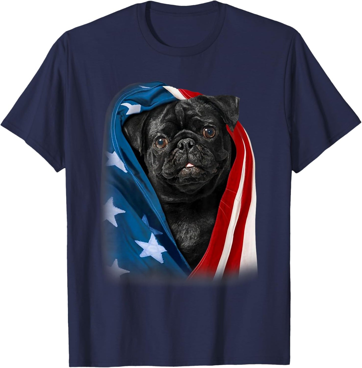 Pug Black Dog American Flag 4th Of July Animal Patriotic Men T-Shirt - T-Shirt | Navy