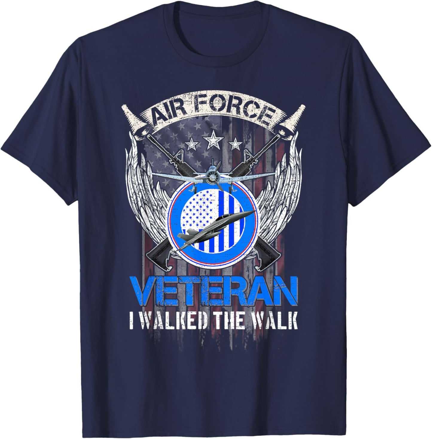 Vintage American Flag US Air Force Veteran I Walked The Walk T-Shirt - T-Shirt | Navy