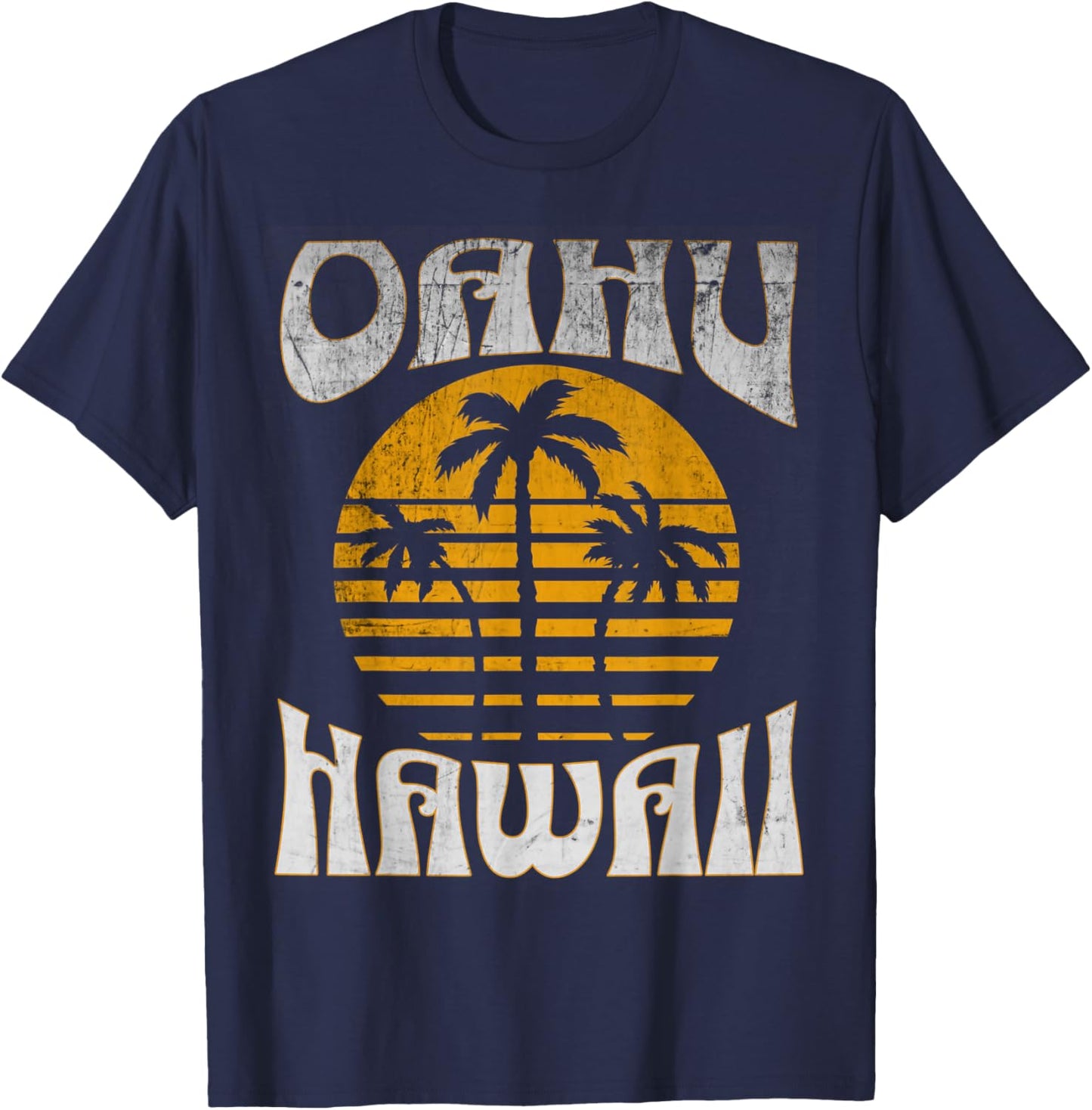 Oahu Hawaii Beach Summer Vacation Vintage T-Shirt - T-Shirt | Navy