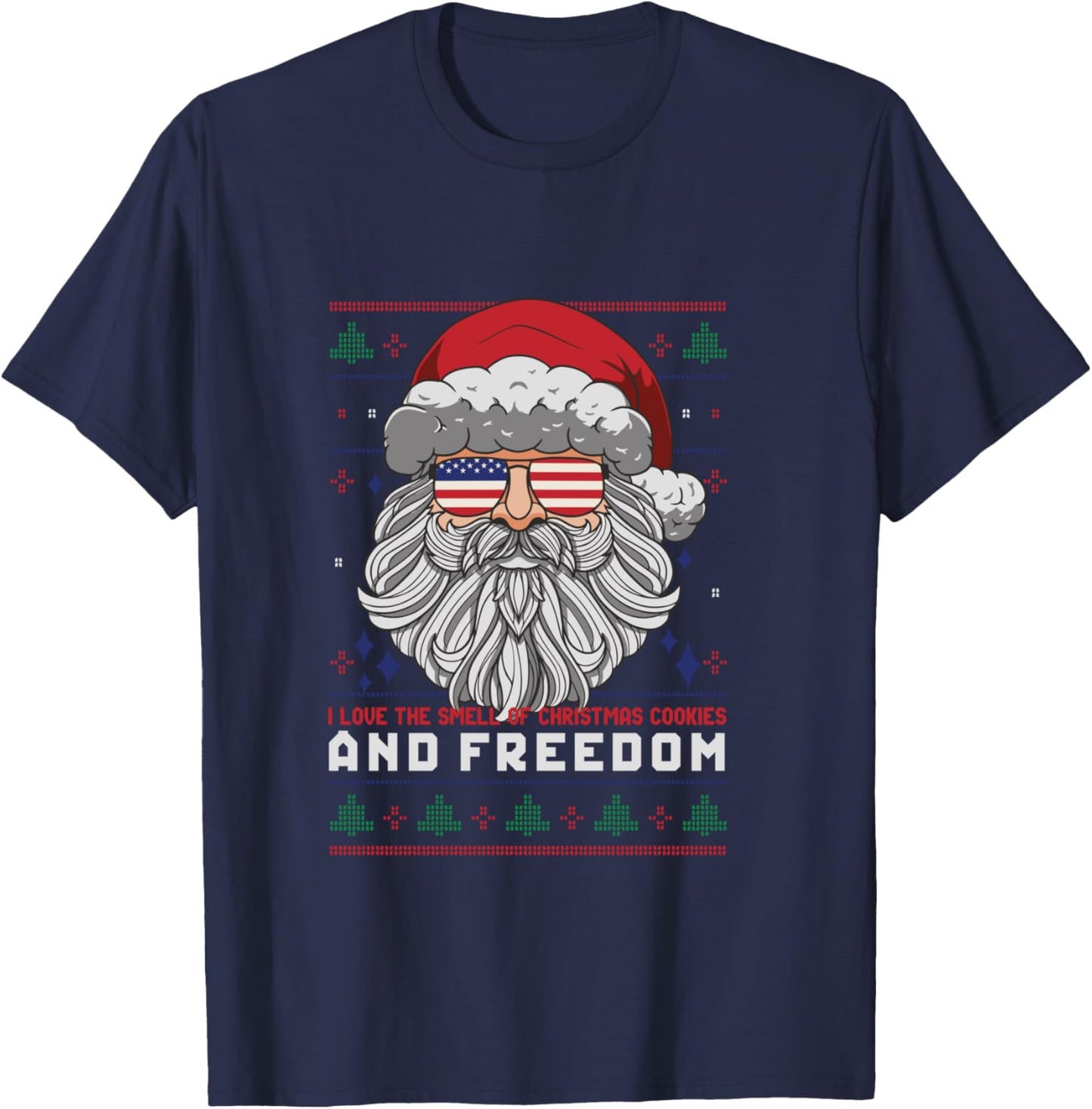 Funny Santa American Flag Freedom Patriotic Merry Christmas T-Shirt - T-Shirt | Navy