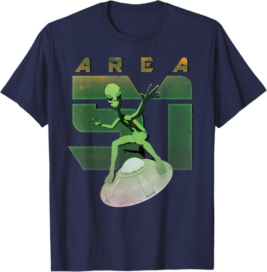 Alien Area 51 Shirt UFO Green Man Flying Saucer Space T-Shirt - T-Shirt | Navy