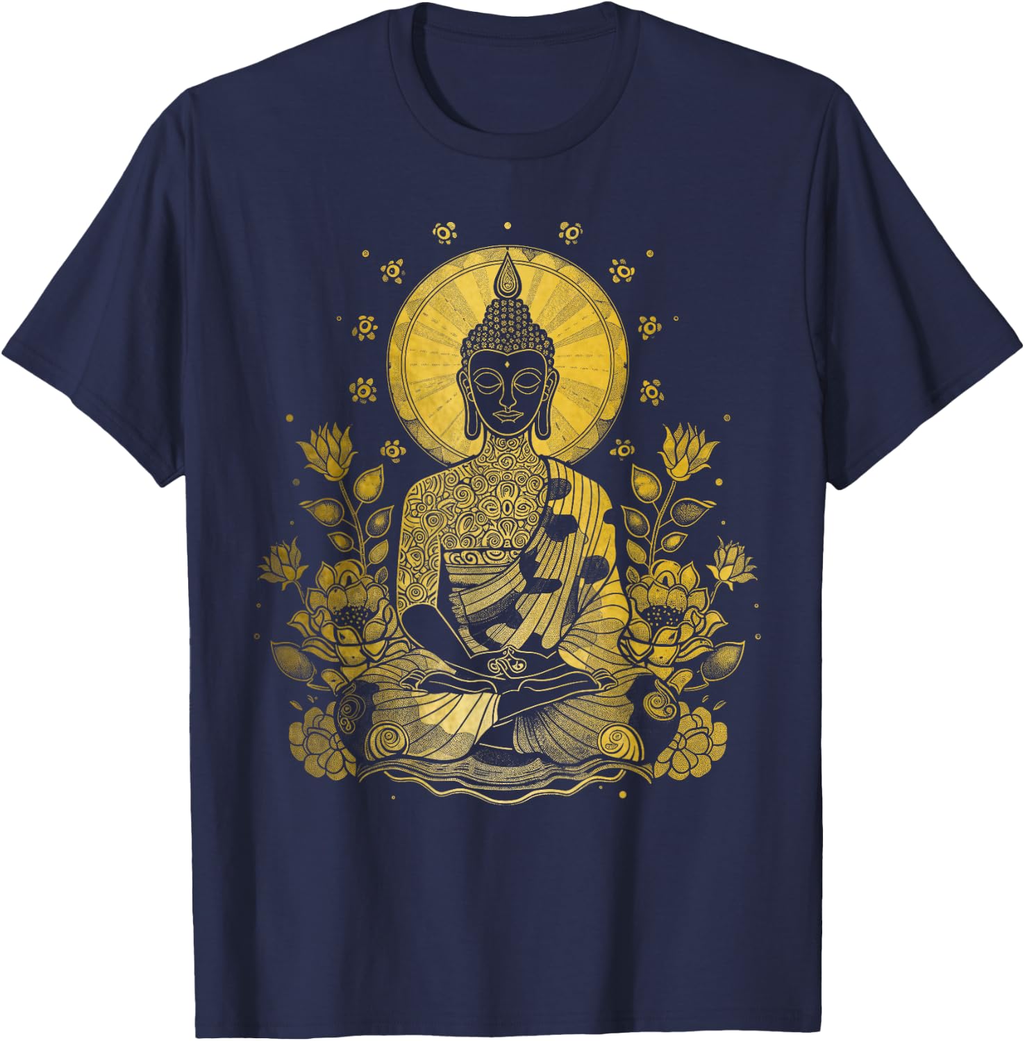 Buddha Floral Vintage Flower Yoga Buddhism Yogi Buddhist T-Shirt - T-Shirt | Navy