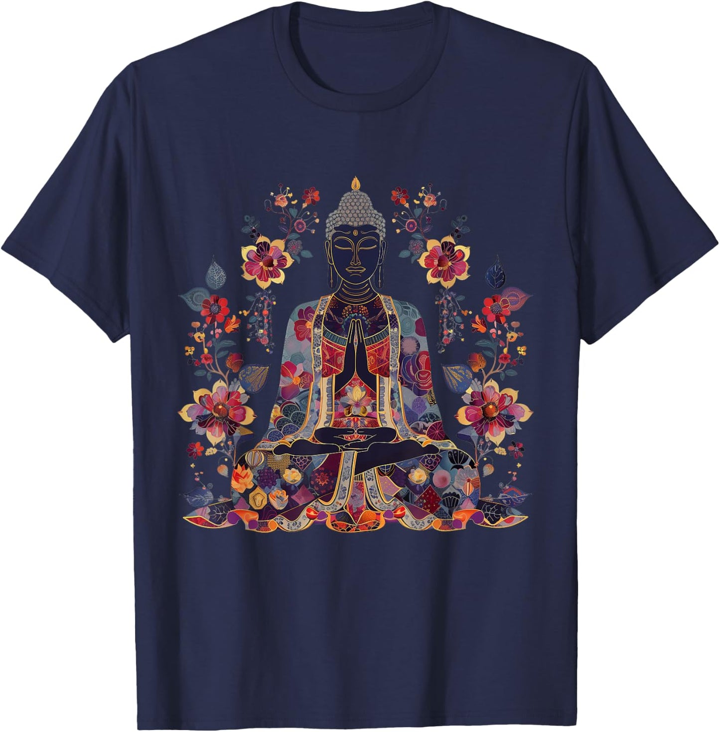 Buddha Floral Vintage Flower Yoga Buddhism Yogi Buddhist T-Shirt - T-Shirt | Navy