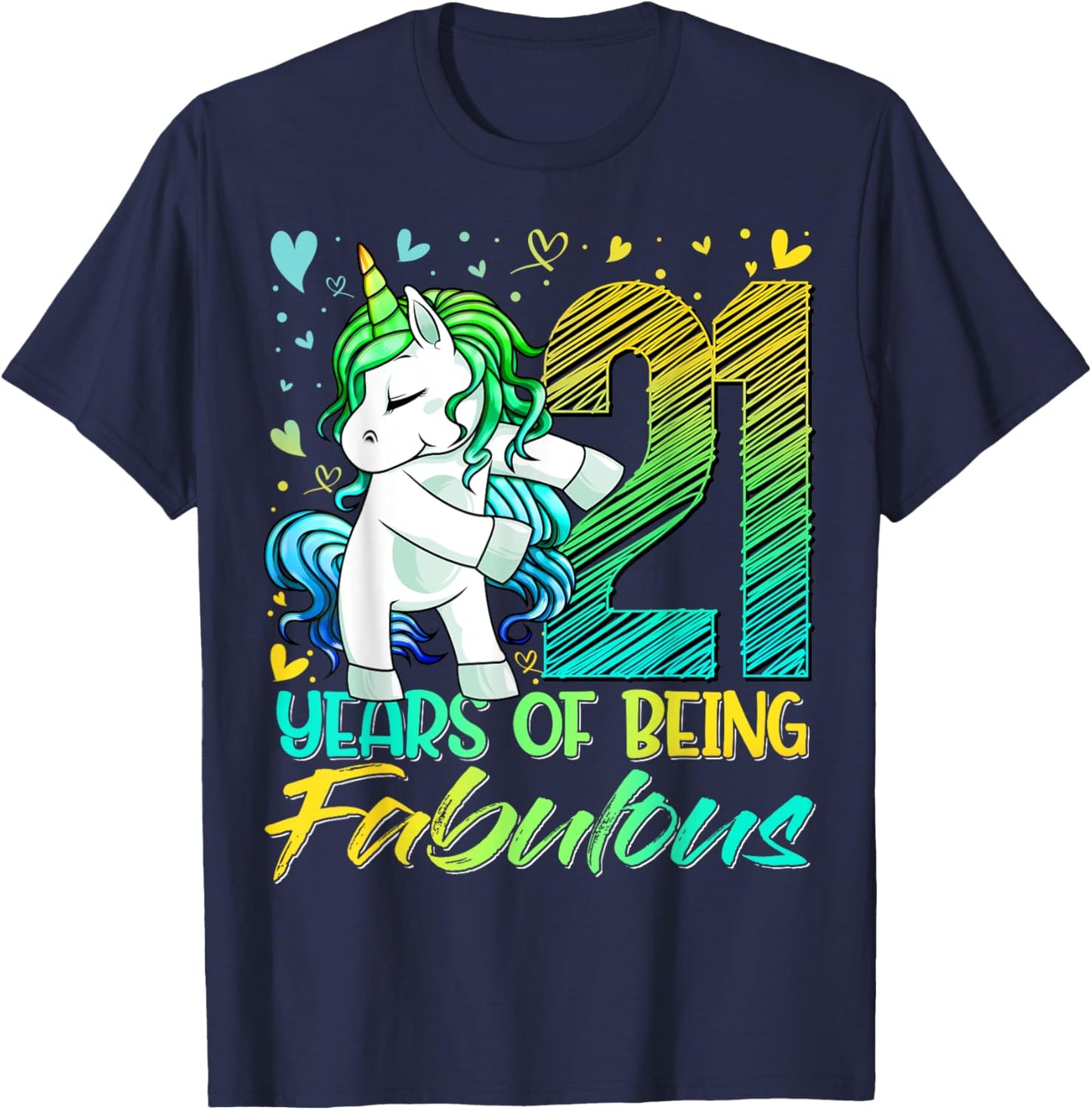 21 Year Old Gifts Unicorn Flossing 21st Birthday Girl Party T-Shirt - T-Shirt | Navy
