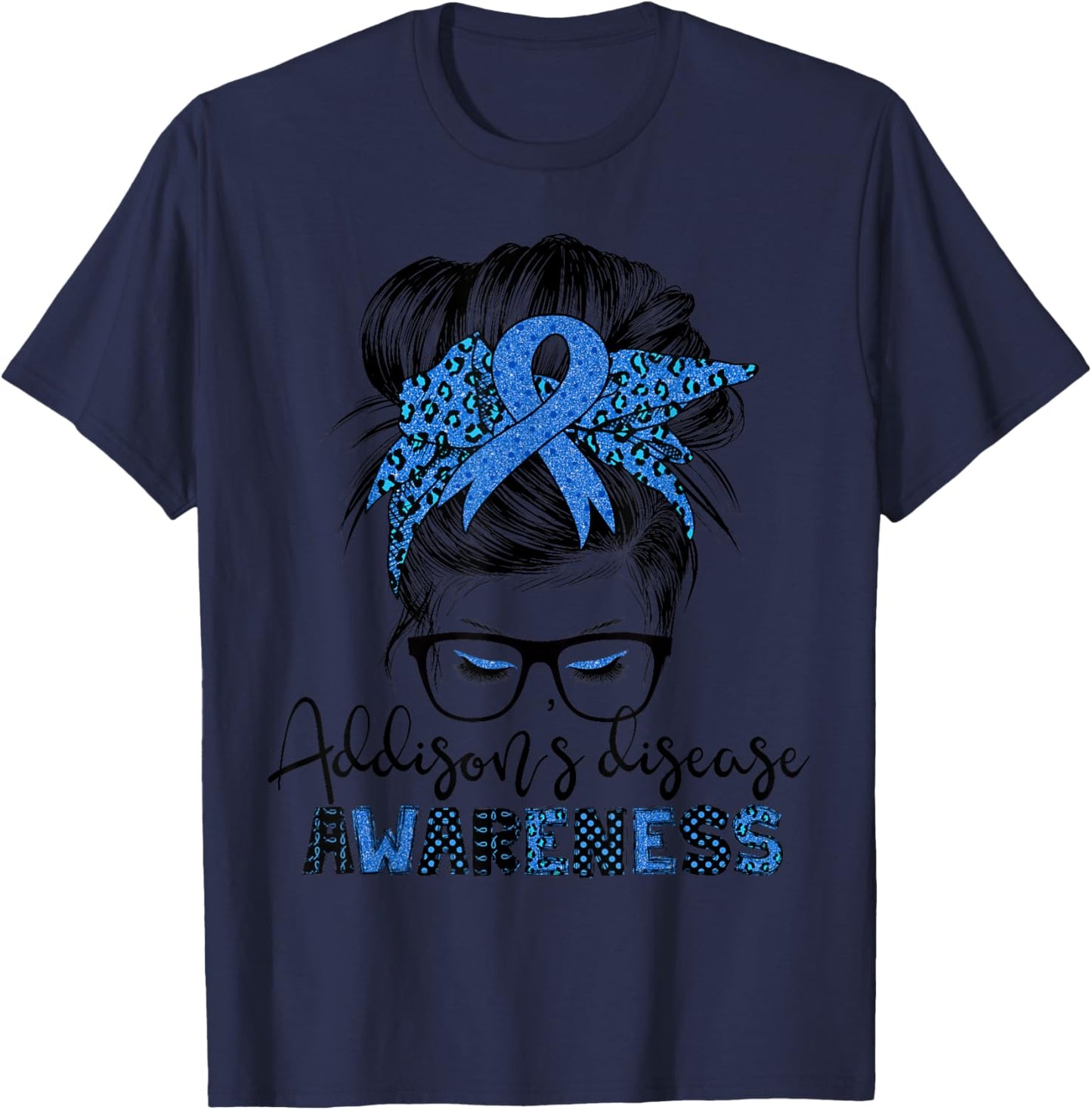 Addison's disease awareness messy hair bun T-Shirt - T-Shirt | Navy