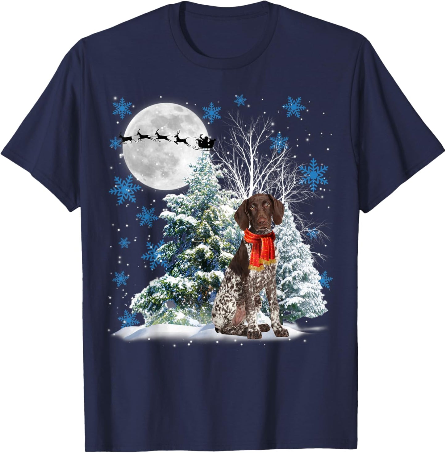 German Shorthaired Pointer Under Moonlight Christmas Pajama T-Shirt - T-Shirt | Navy