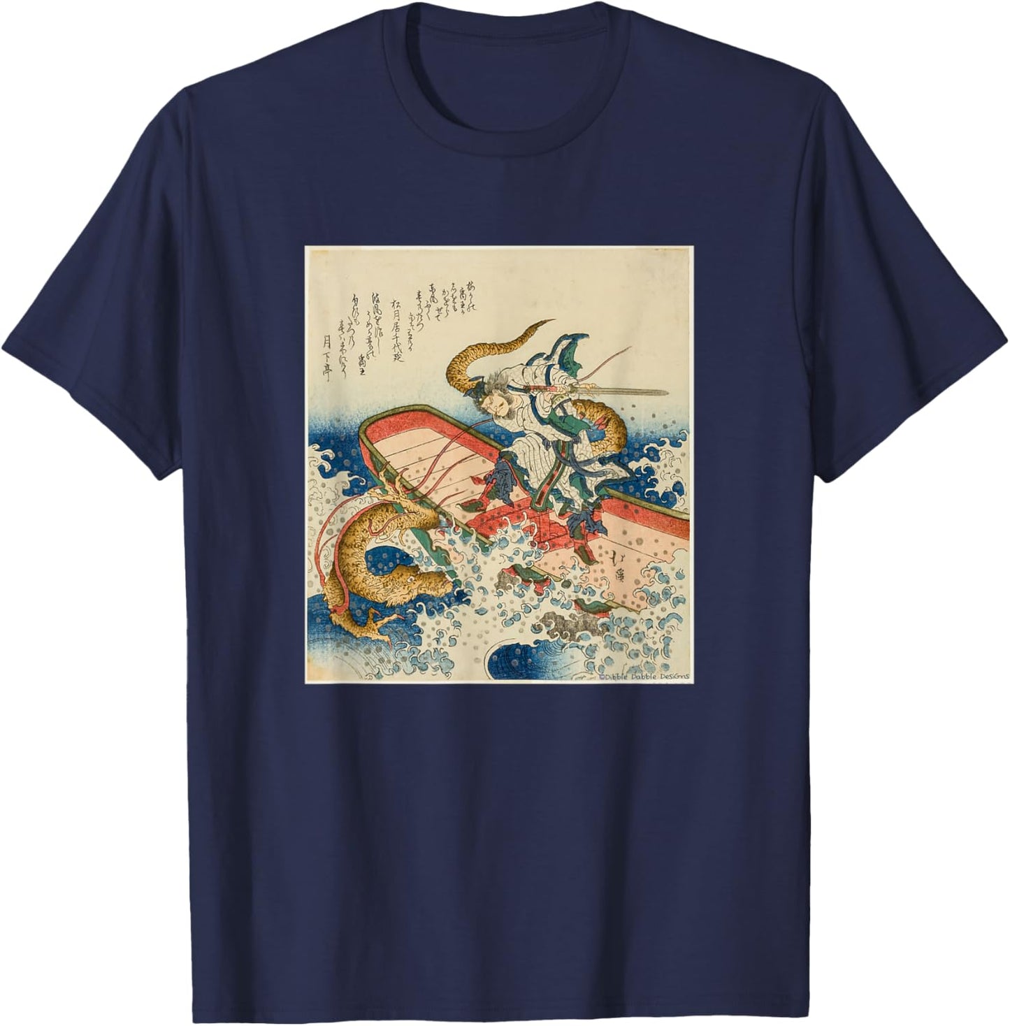 Vintage Japanese Art of Man Fighting Dragon - Japanese T-Shirt - T-Shirt | Navy