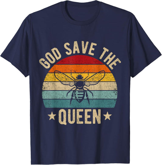 Environmental Bee Keeping God Save The Queen Retro Beekeeper T-Shirt - T-Shirt | Navy