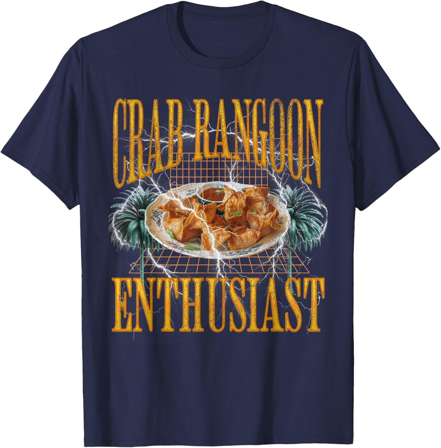 Funny Crab Rangoon Enthusiast Meme Bootleg Flames T-Shirt - T-Shirt | Navy