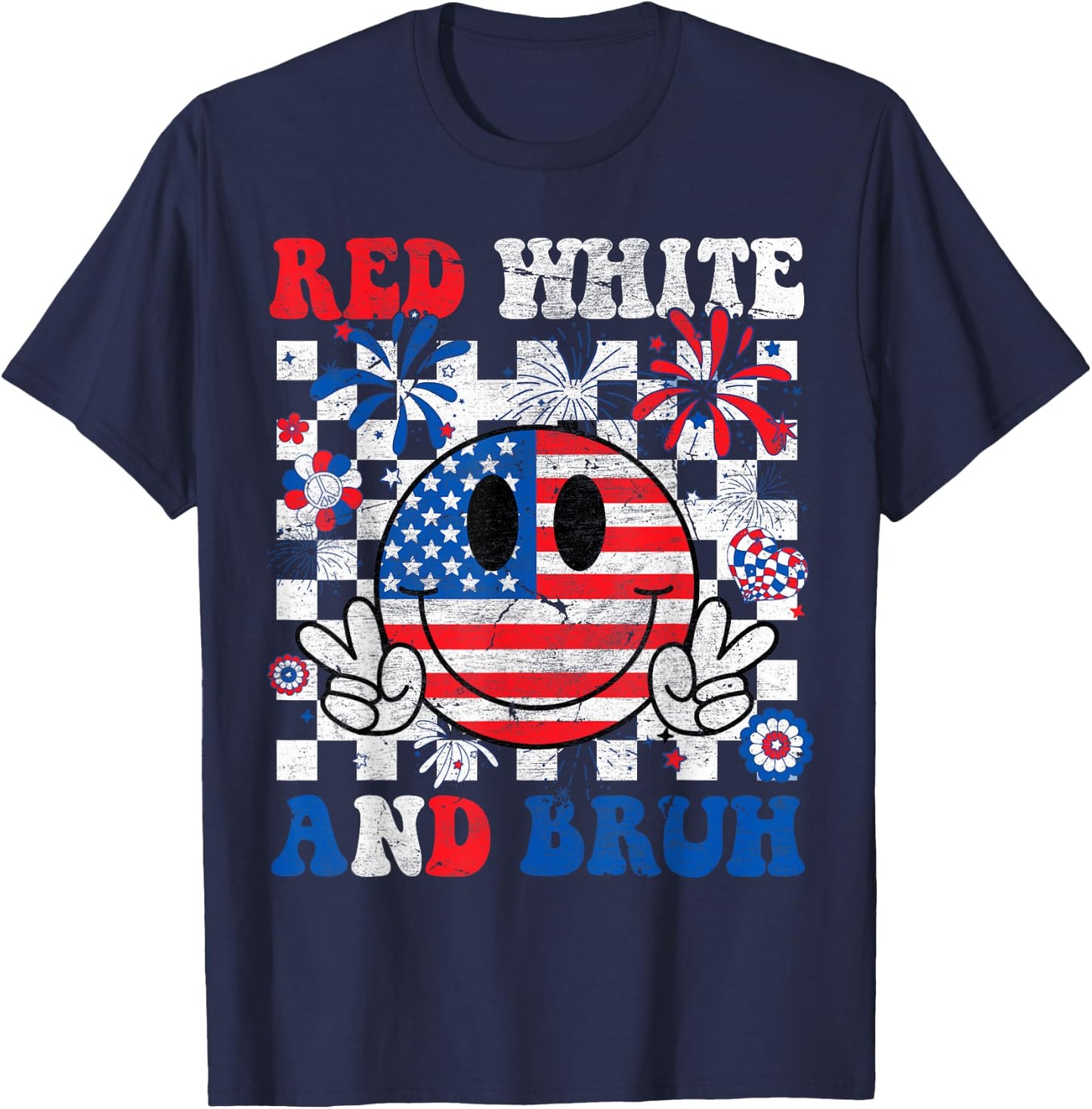 Red White And Bruh 4th Of July Boys Patriotic Men Teens Kids T-Shirt - T-Shirt | Navy