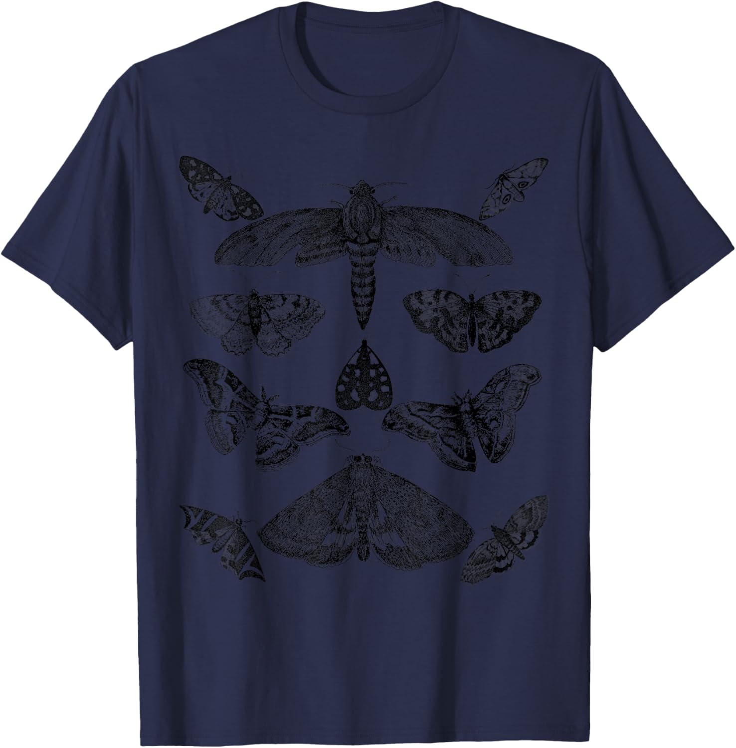 Moth Print Vintage Insect Illustration Bug Collection T-Shirt - T-Shirt | Navy