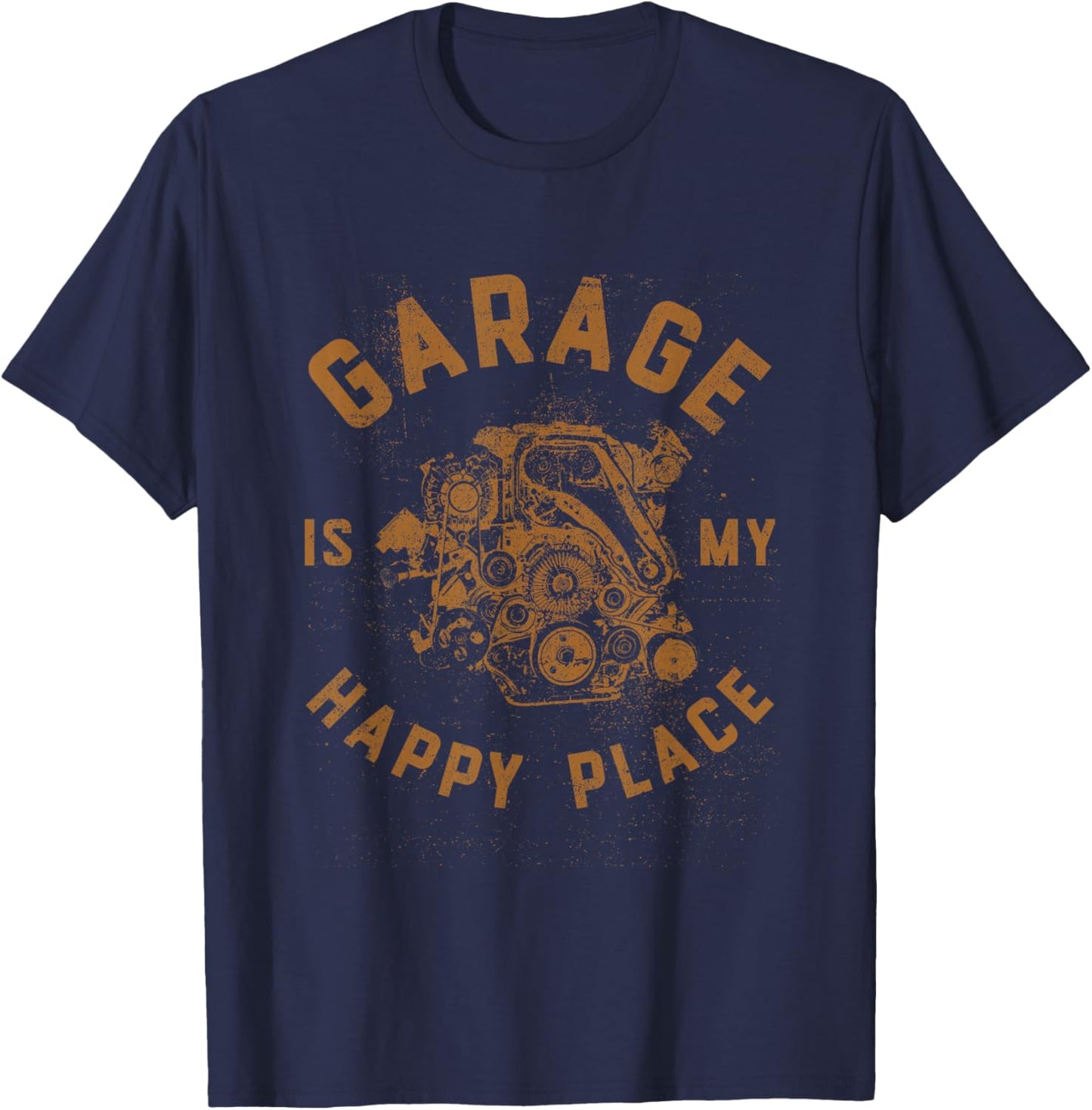 Vintage Garage Is My Happy Place Cars Auto Mechanics Engine T-Shirt - T-Shirt | Navy