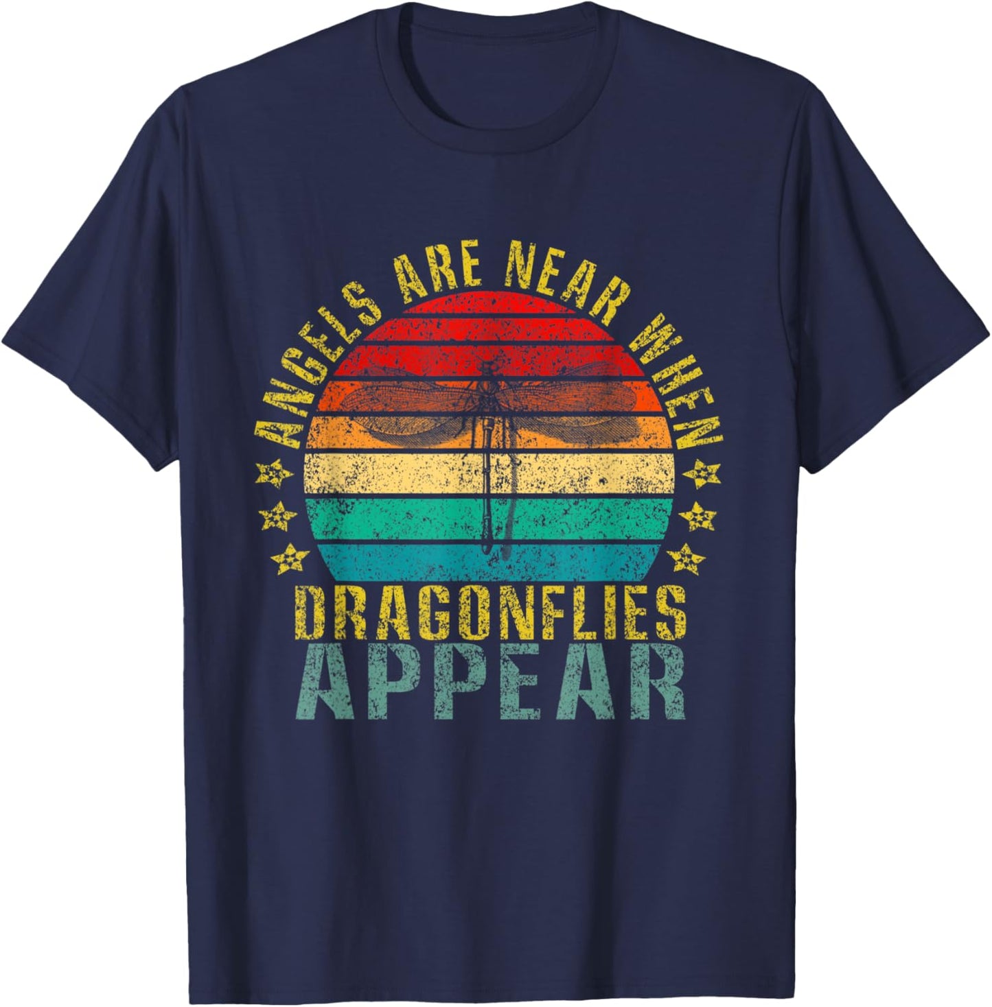 Angels Are Near When Dragonflies Appear Funny Retro T-Shirt - T-Shirt | Navy
