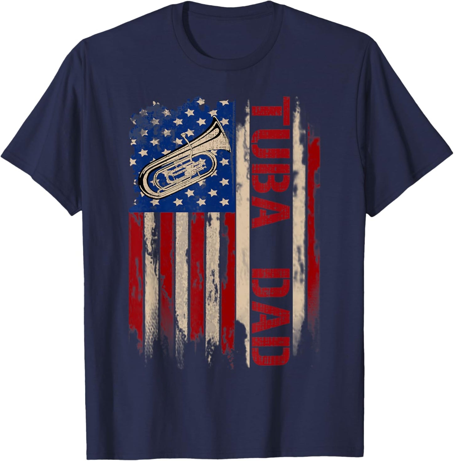 Vintage Tuba Dad American USA Flag Music Gift Women Kids Men T-Shirt - T-Shirt | Navy