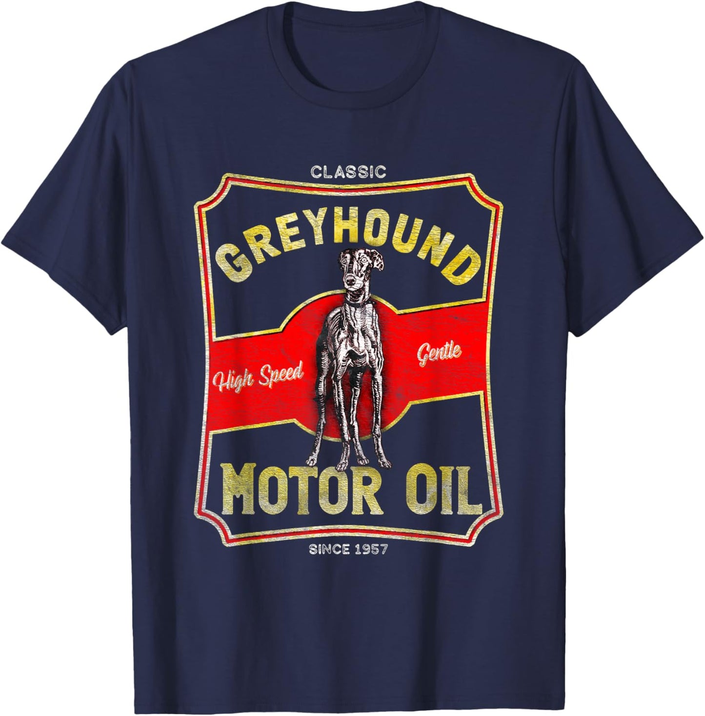 Greyhound Motor Oil Dog and Car Lover Vintage Style T-Shirt - T-Shirt | Navy