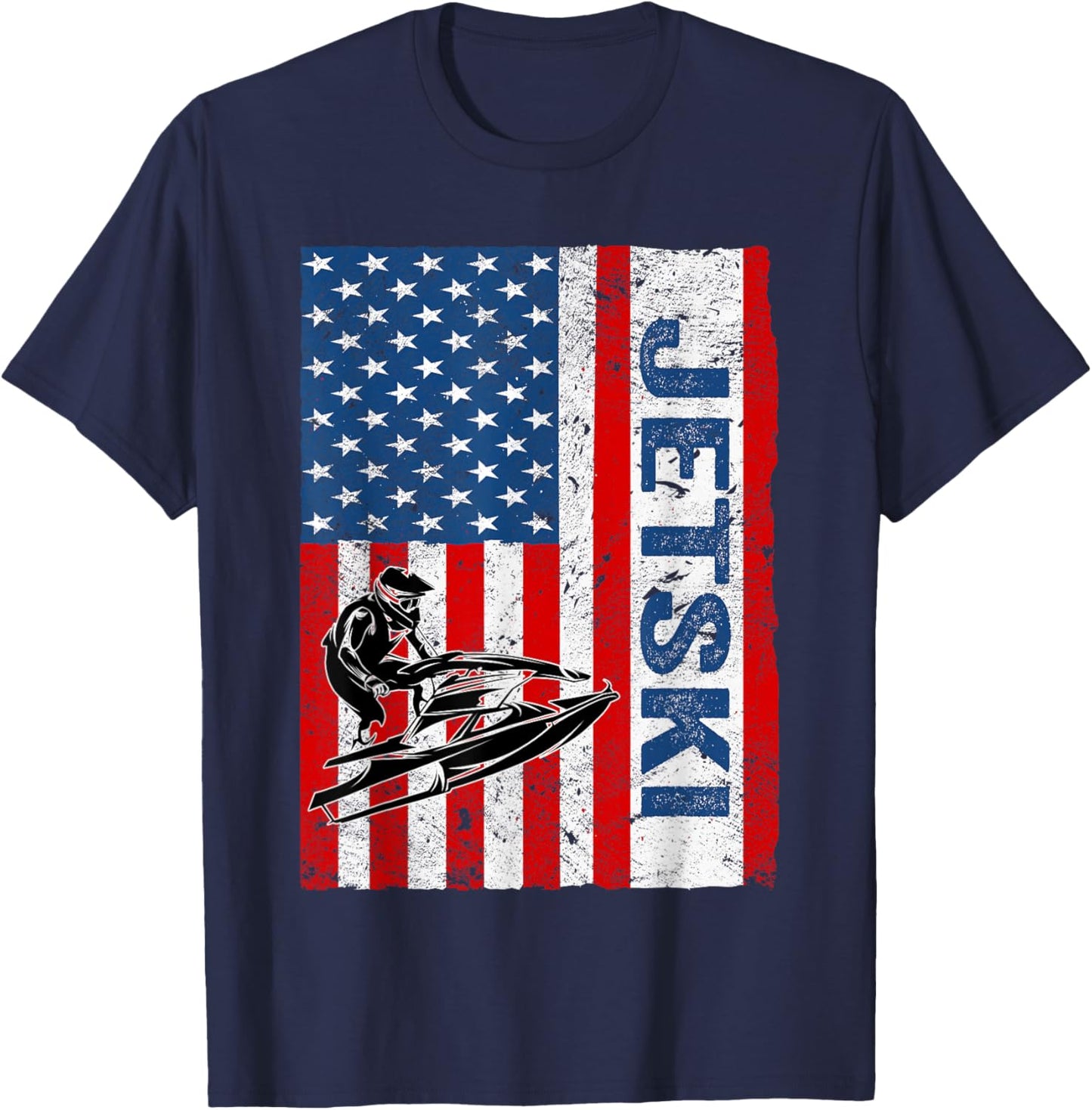 Jet Ski USA Flag. Vintage Jet Ski T-Shirt - T-Shirt | Navy