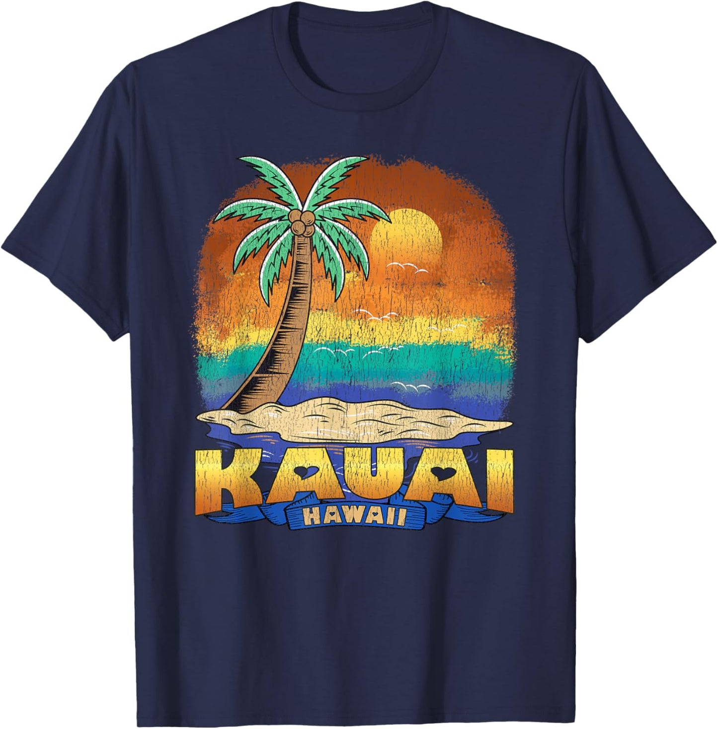KAUAI HAWAII | Vintage Distressed Souvenir T-Shirt - T-Shirt | Navy