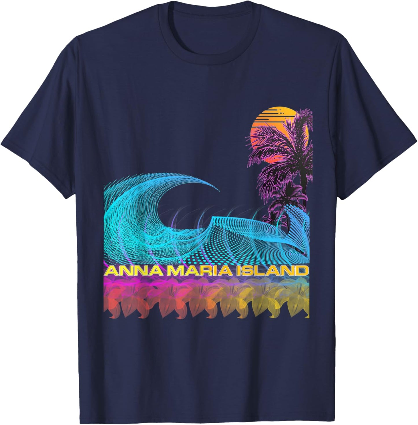 Anna Maria Island - Retro 80s Style Vintage Vaporwave Surf T-Shirt - T-Shirt | Navy