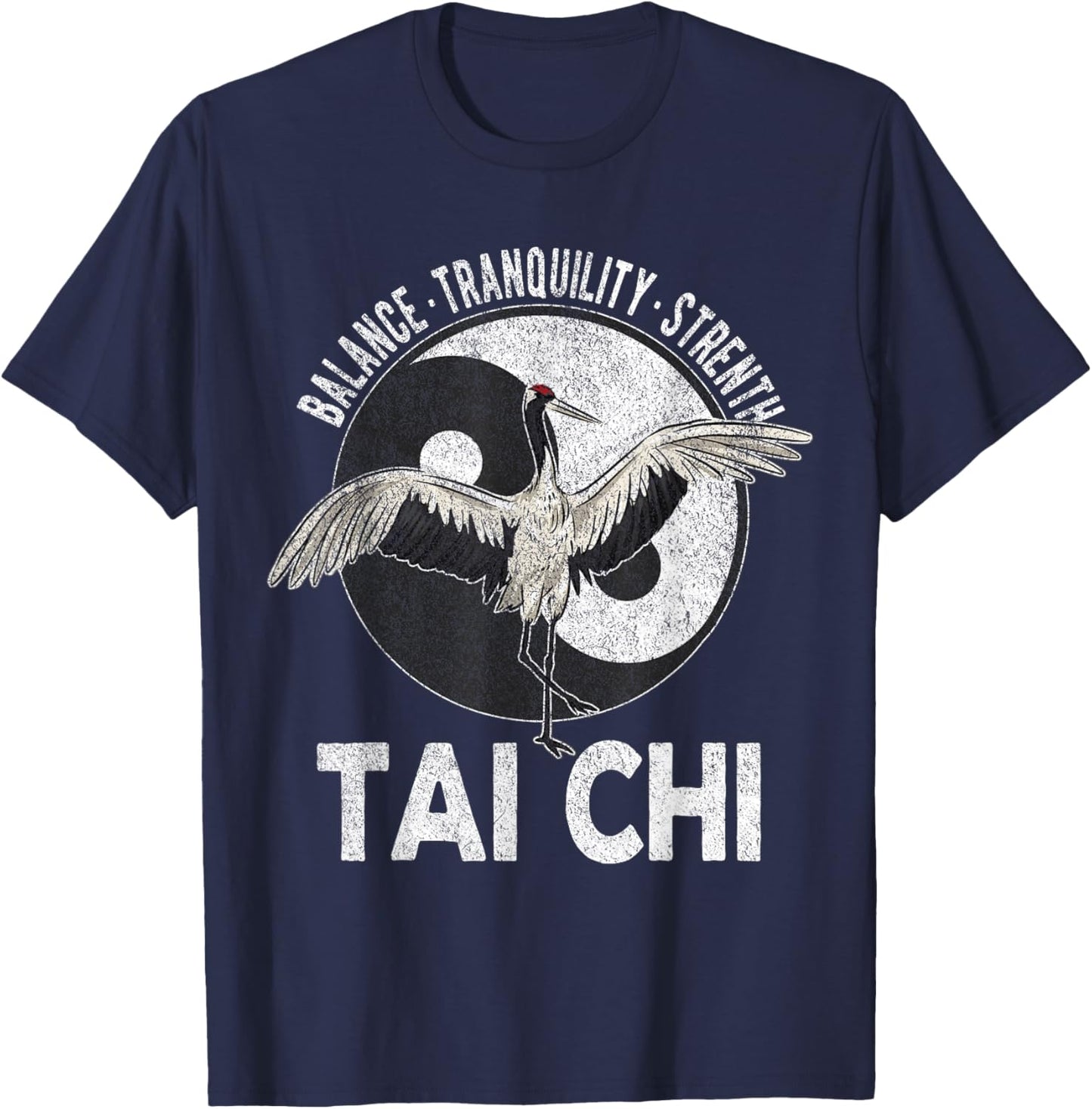 Tai Chi Yin Yang Crane Chinese Martial Arts Retro Vintage T-Shirt - T-Shirt | Navy