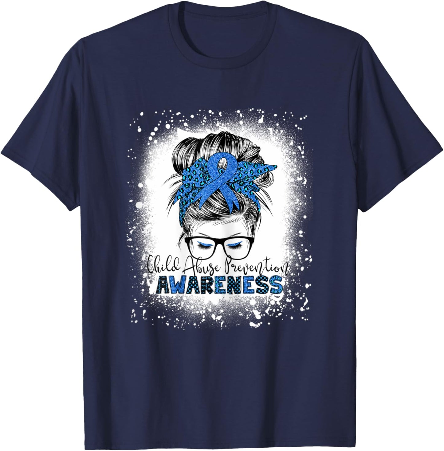 Child Abuse Prevention awareness messy hair bun T-Shirt - T-Shirt | Navy