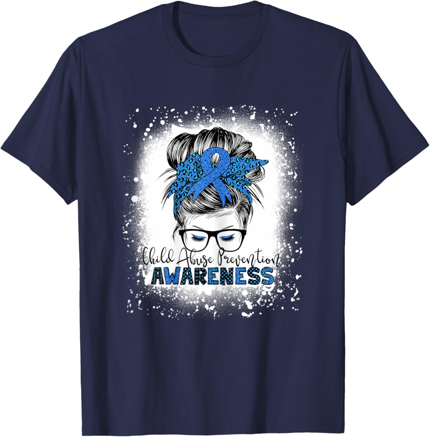 Child Abuse Prevention awareness messy hair bun T-Shirt - T-Shirt | Navy