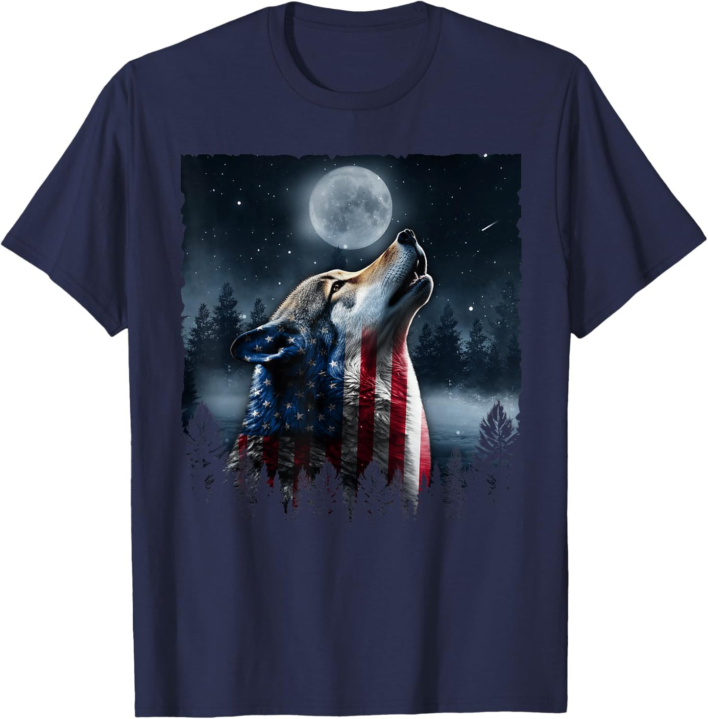 Retro Wolf Lovers American Flag Independence Day 4th Of July T-Shirt - T-Shirt | Navy