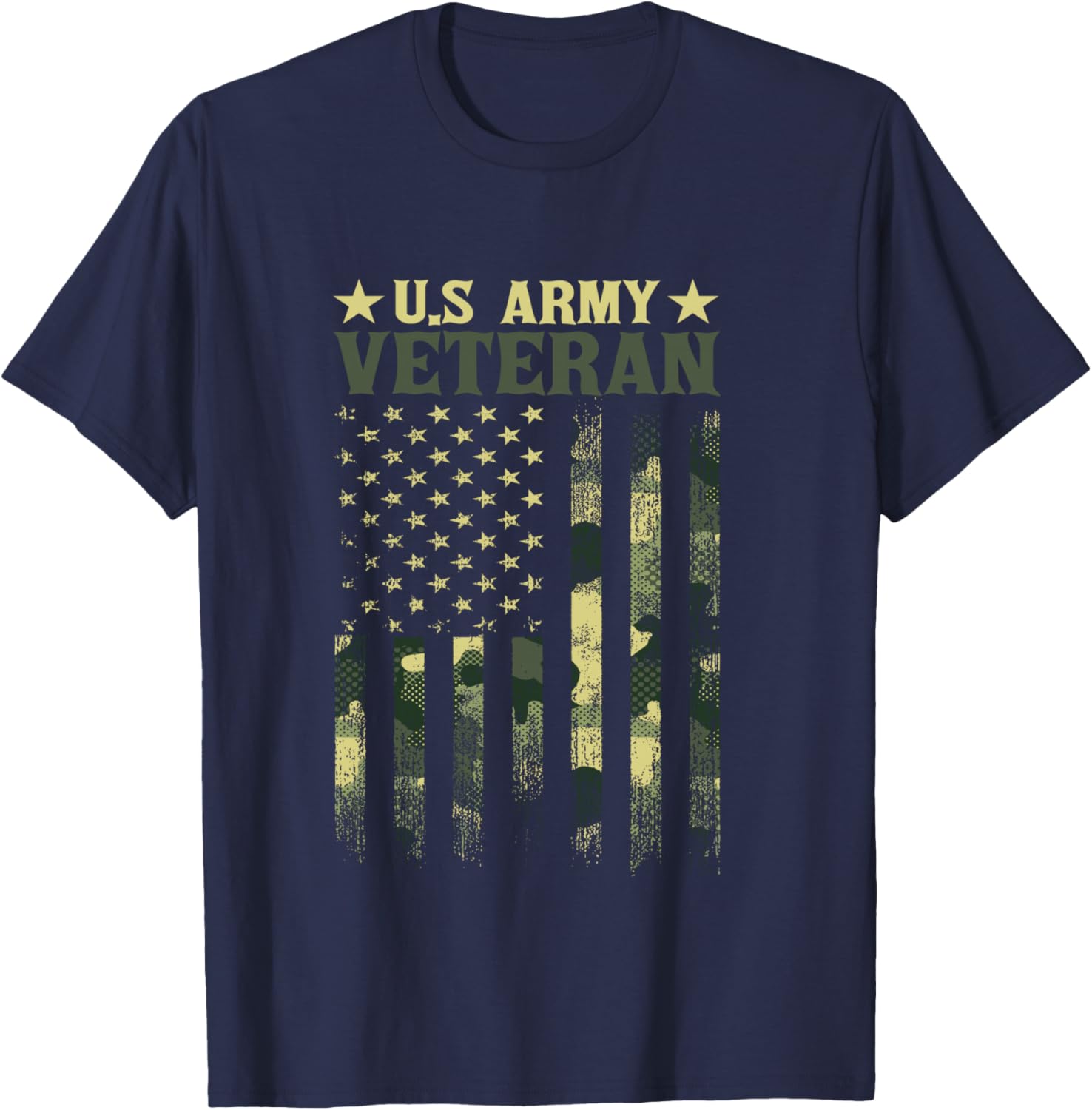 US Army Veteran Patriotic Military Camouflage American Flag T-Shirt - T-Shirt | Navy