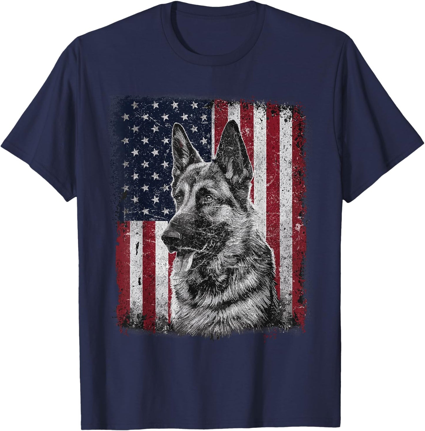 Patriotic German Shepherd Dog American Flag 4th of July T-Shirt - T-Shirt | Navy