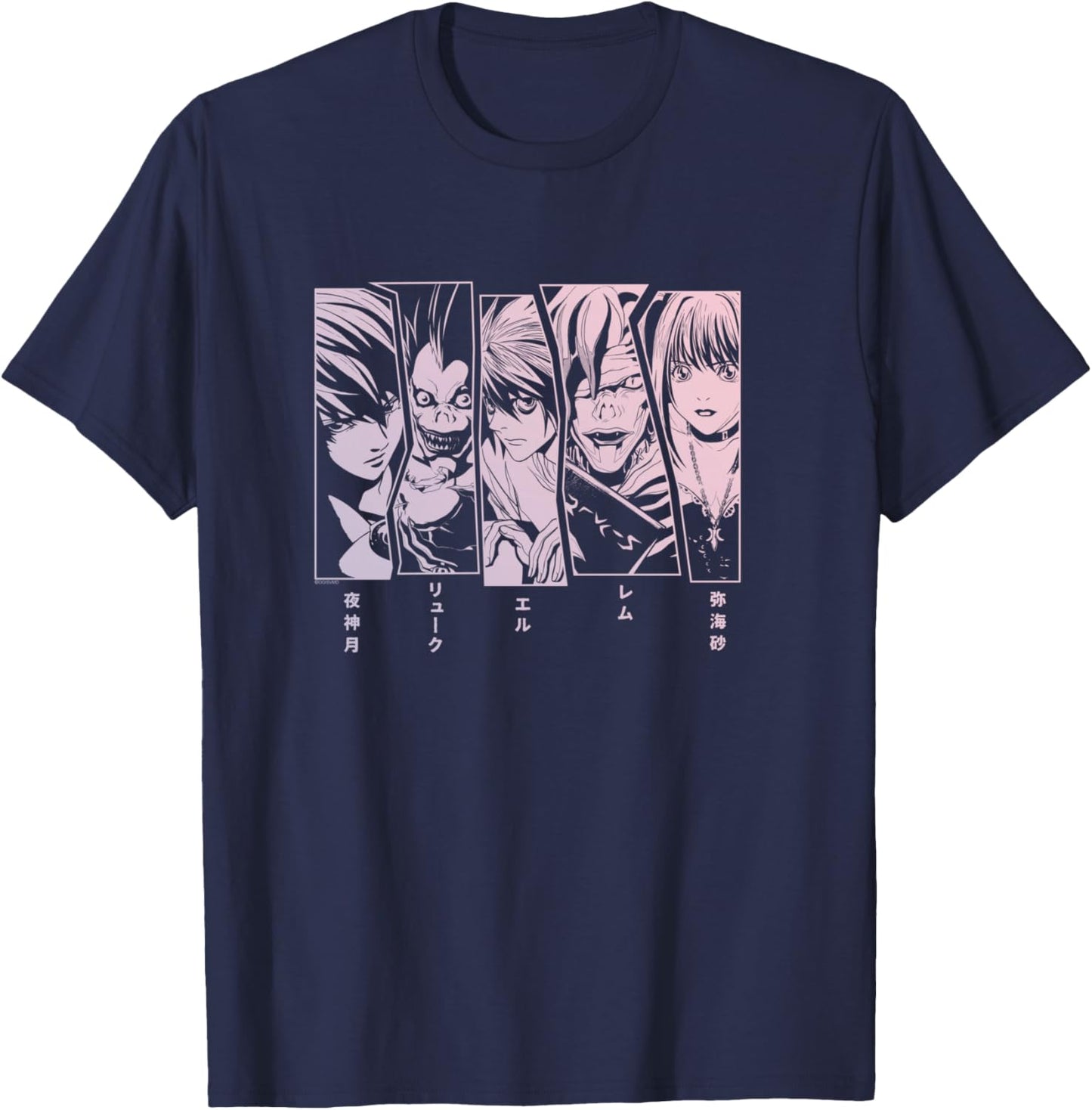 Death Note 5 Panel Faces T-Shirt - T-Shirt | Navy