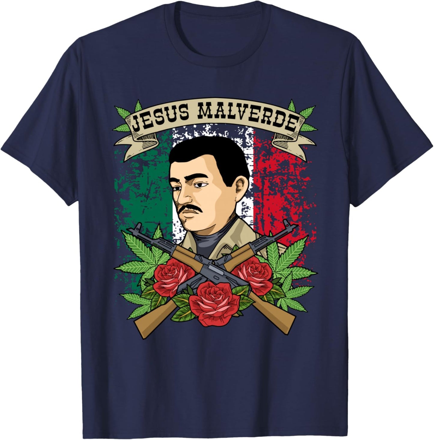 Jesus Malverde Mexico Folk Hero Jesus Malverde T-Shirt - T-Shirt | Navy