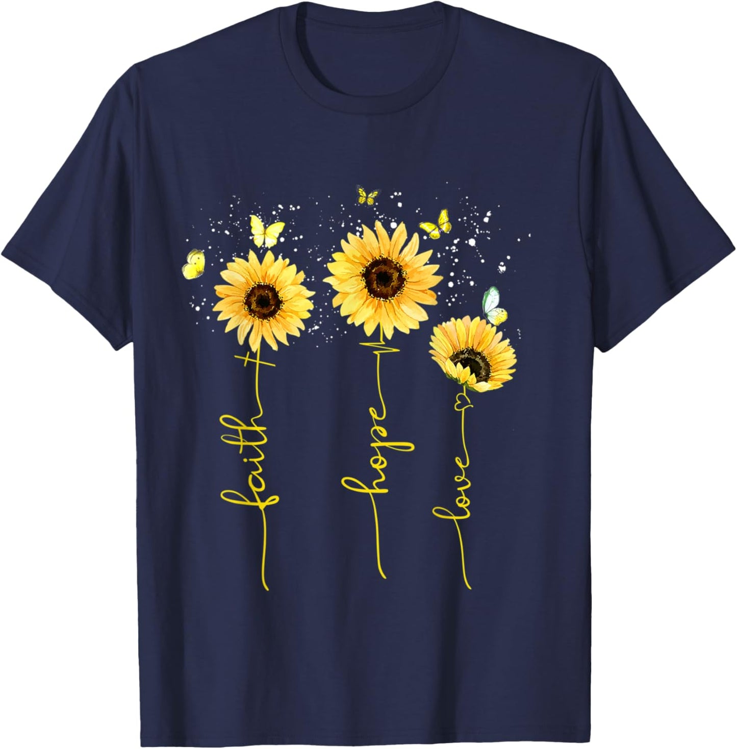 Christian Sunflower Faith Hope Love T-Shirt - T-Shirt | Navy