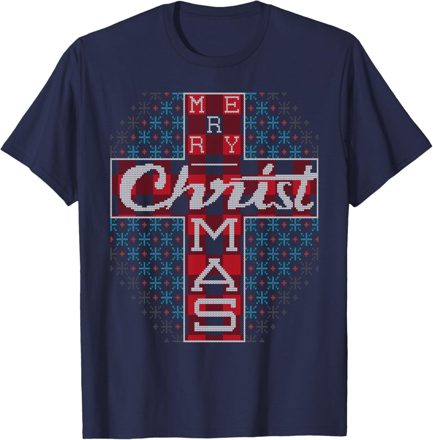 Merry Christmas Jesus Believer Christian Cross Ugly Sweater T-Shirt - T-Shirt | Navy