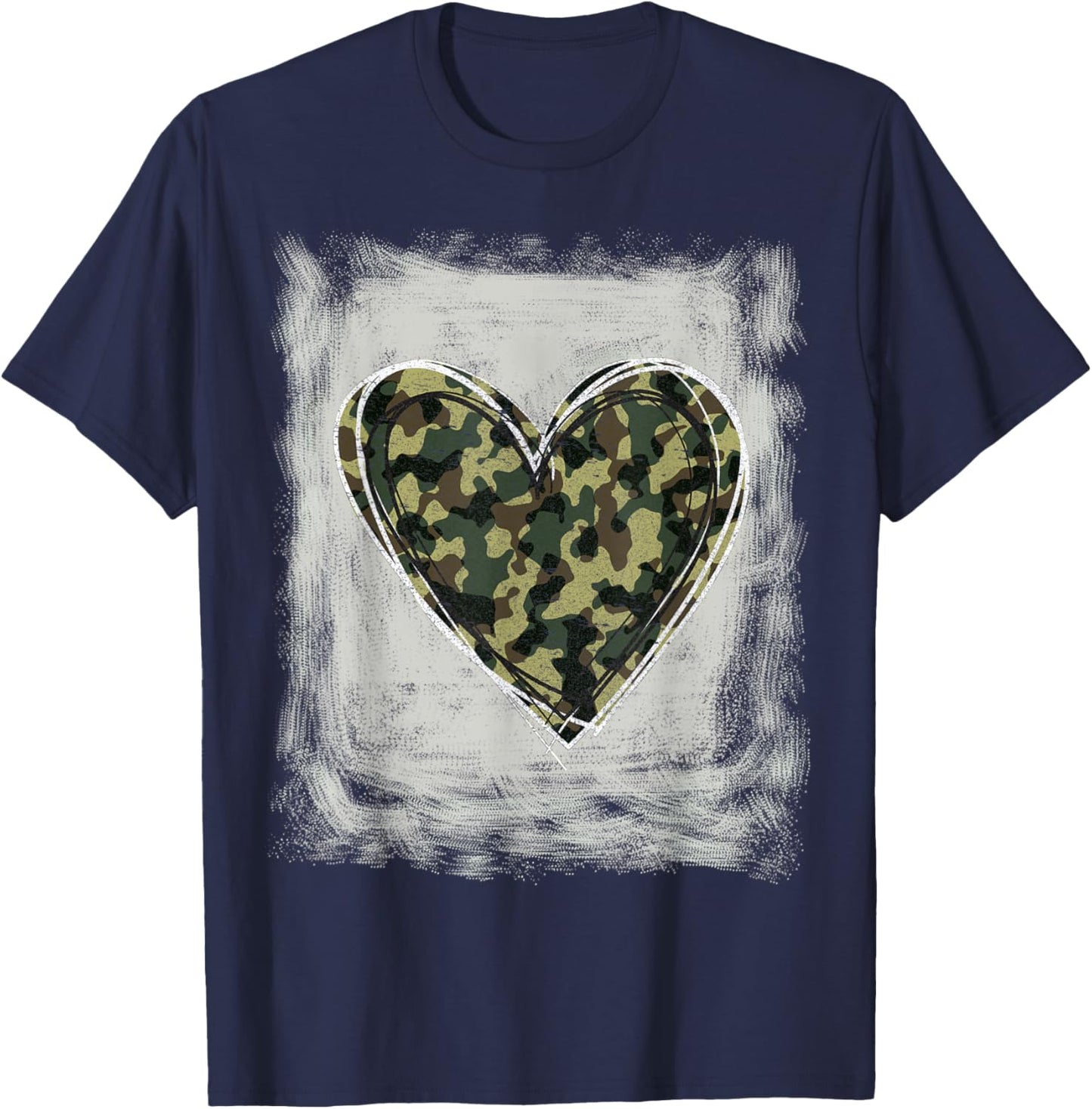 Camo Army Heart Bleached Shirts Forces Memorial Day T-Shirt - T-Shirt | Navy