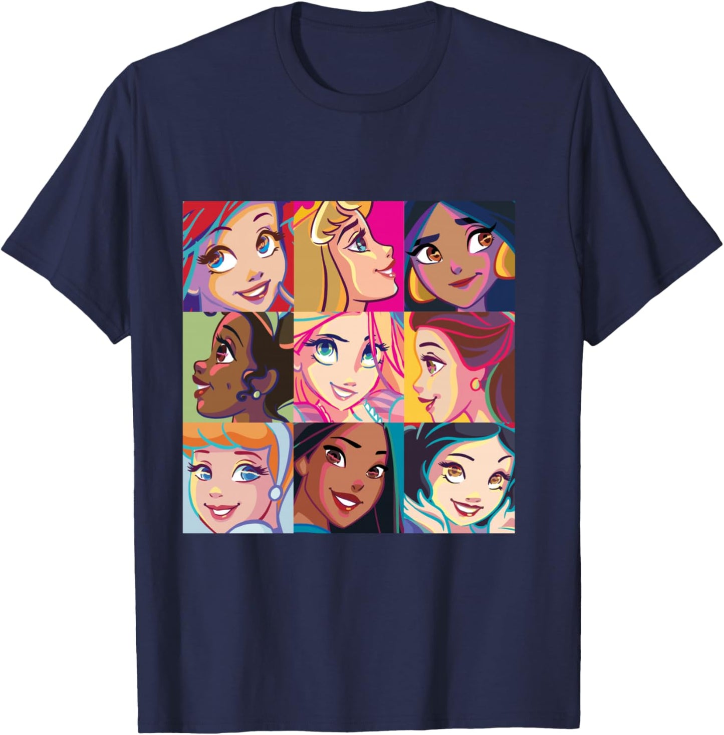 Disney Princess Characters Pop Art Grid T-Shirt - T-Shirt | Navy