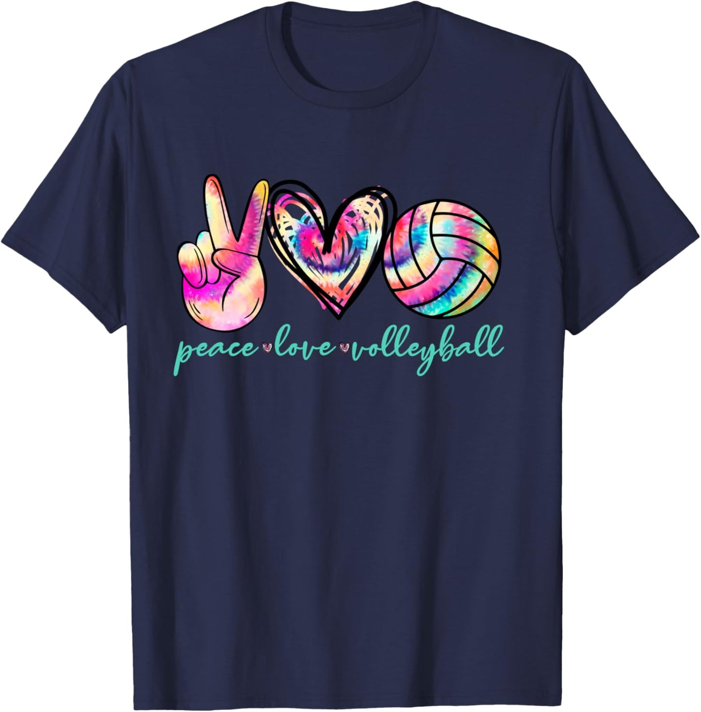 Peace Love Volleyball Player Tie Dye Style Women Teen Girls T-Shirt - T-Shirt | Navy