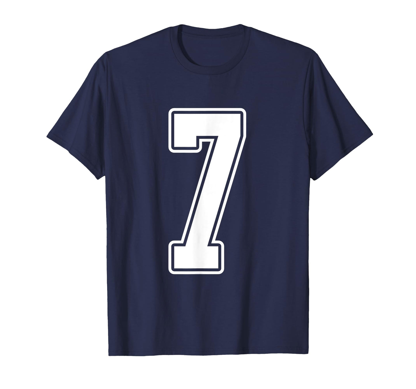 #7 White Outline Number 7 Sports Fan Jersey Style T-Shirt